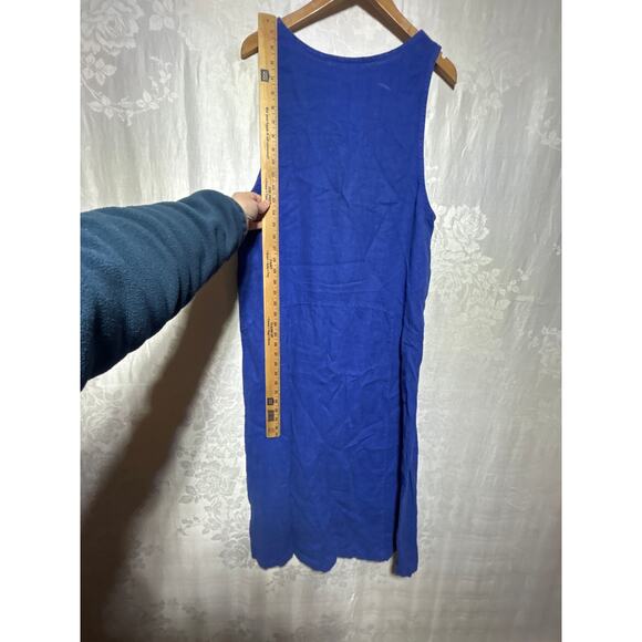 Vintage Blue Cactus Maxi Dress Linen Southwestern Painted NEW Dead Stock Buttons - Picture 9 of 9